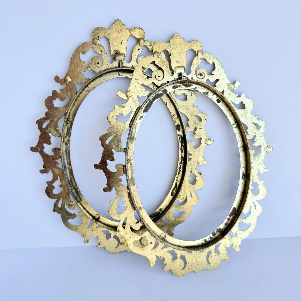 Vtg Metallic Gold Brass Picture Frames Only Wall Décor Baroque Hollywood Regency